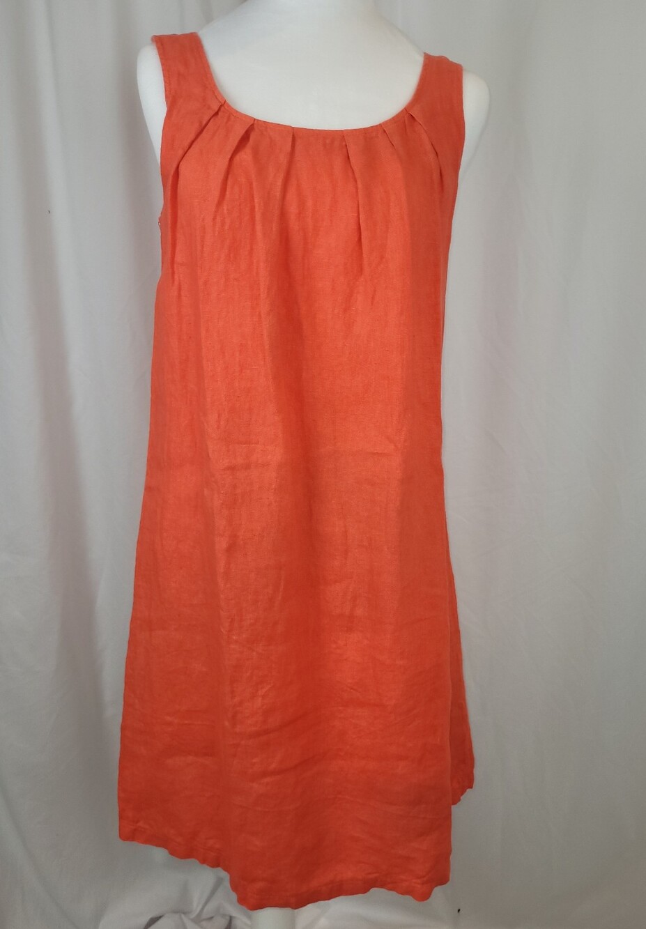 GRAND Greece Orange 100% Linen Pleated Trapeze Dress Size Small (Retail $108 +)